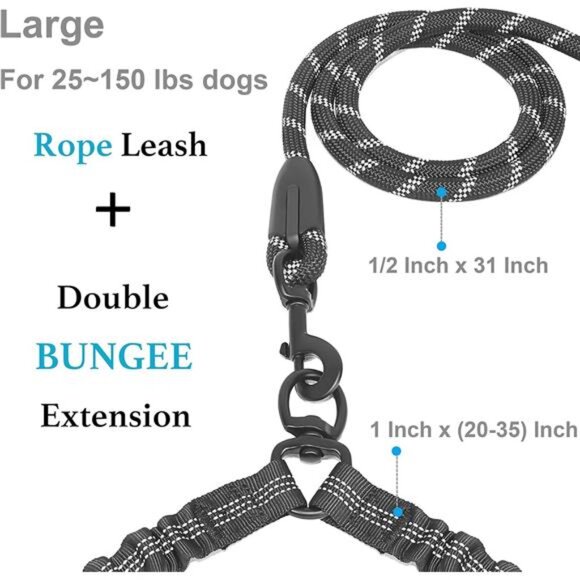 Dual Dog Leash - 360° Swivel, No Tangle Walking Leash with Shock Absorbing Bunge - Picture 2 of 7